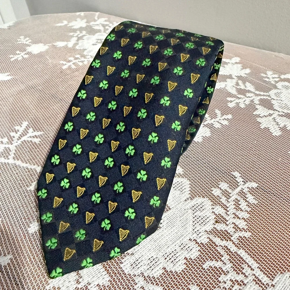 Hortex‎ Necktie Mens Navy Blue Irish Shamrock Made in Ireland Guinness Harp